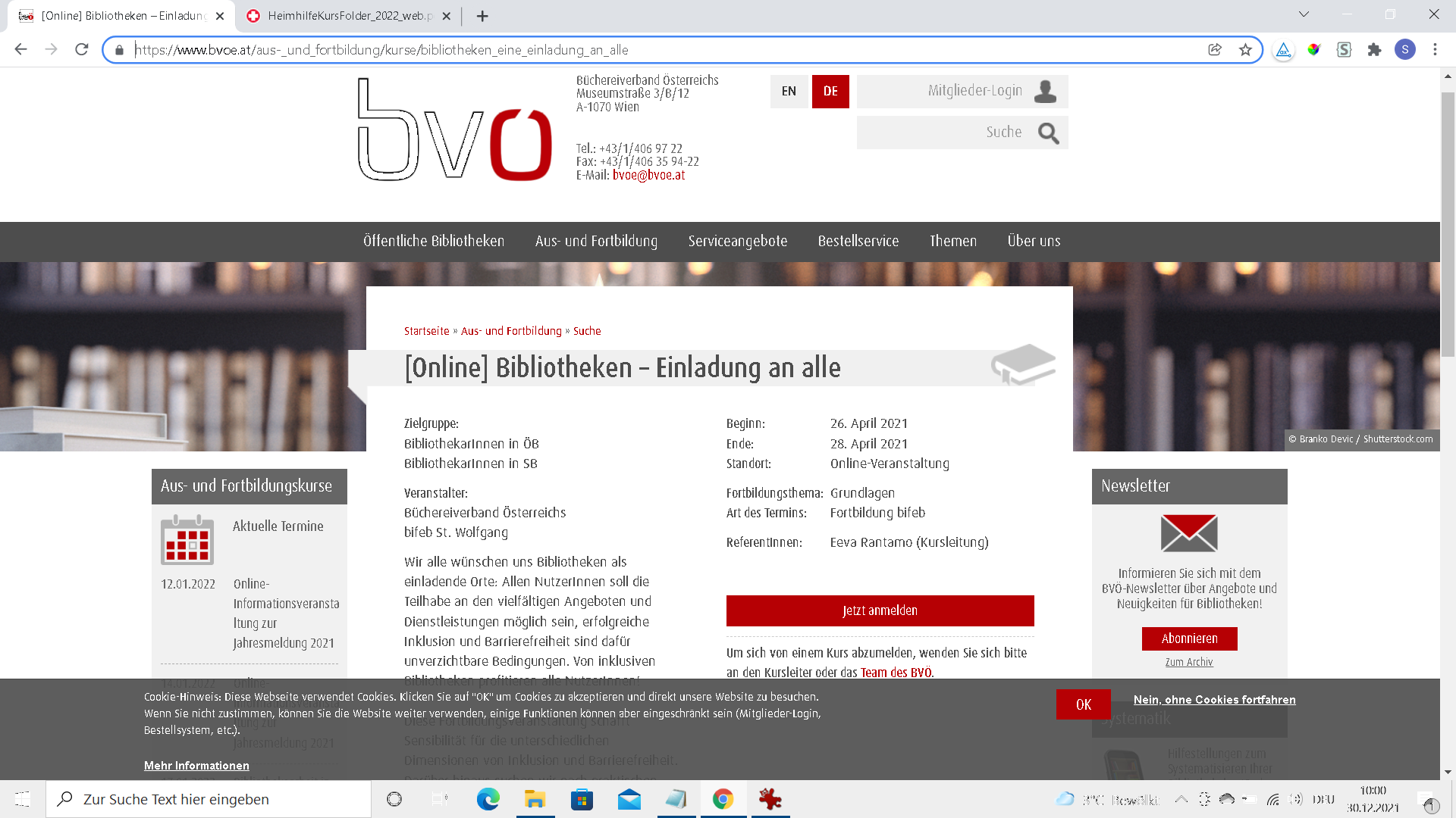 zu Informationen zur Fortbildung 'Bibliotheken - Einladung an alle' auf der Webseite des Büchereiverbandes Österreichs