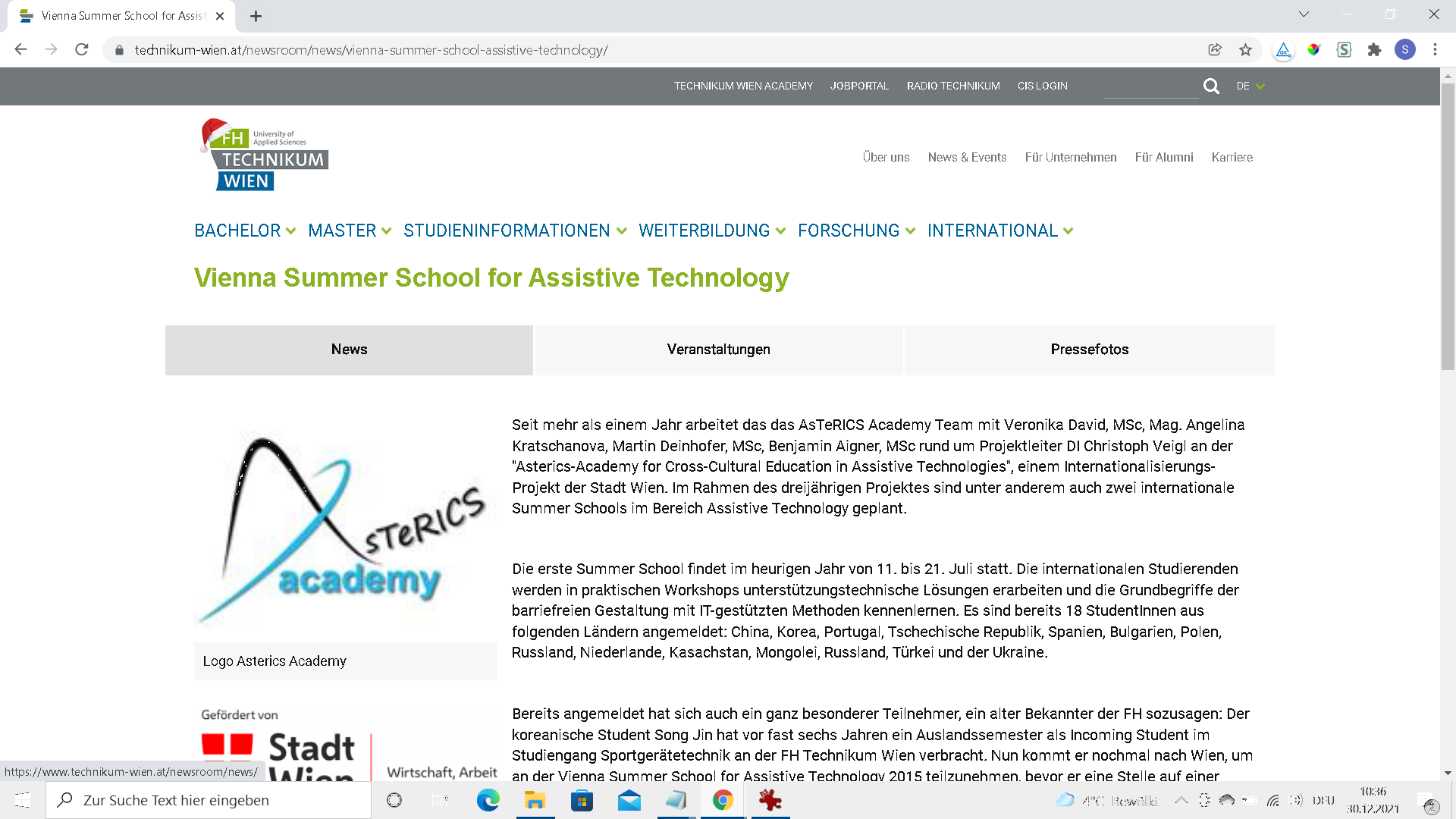 zu Informationen über die Vienna Summer School for Assistive Technology auf der Webseite der FH Technikum Wien